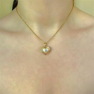Gold Pearl Heart Pendant Necklace